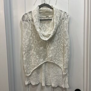 Free People Women's Ivory Sleeveless Mesh Net Cowl Neck Pullover Shirt Sz‎ Small